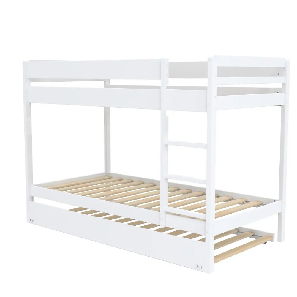 Weber Lit superposé avec tiroir lit - 3 x 90 x 190 cm - Bois Pin massif - Blanc - Sommiers inclus - WALLY*Enfant Lit Enfant