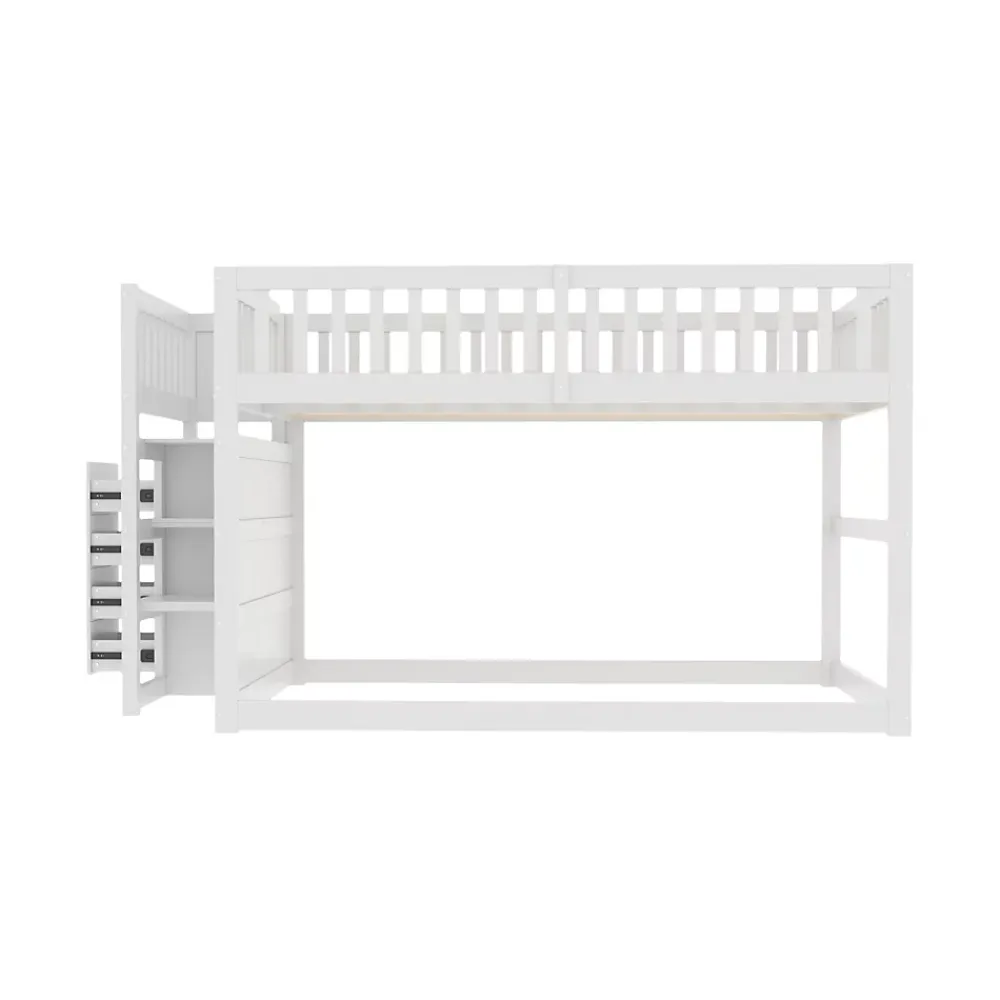 ProximaX Lit superposé bas Lit enfant 140 x 200 cm en bois avec compartiments de rangement ouverts et clôture, blanc*Enfant Lit Enfant