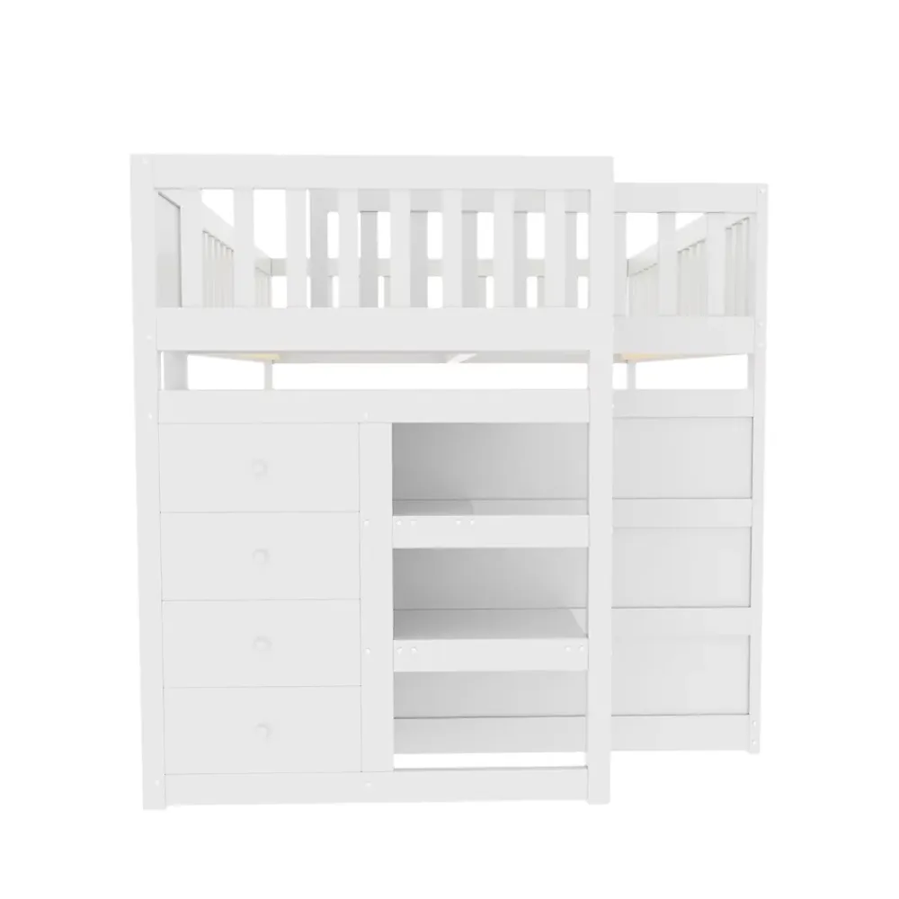 ProximaX Lit superposé bas Lit enfant 140 x 200 cm en bois avec compartiments de rangement ouverts et clôture, blanc*Enfant Lit Enfant