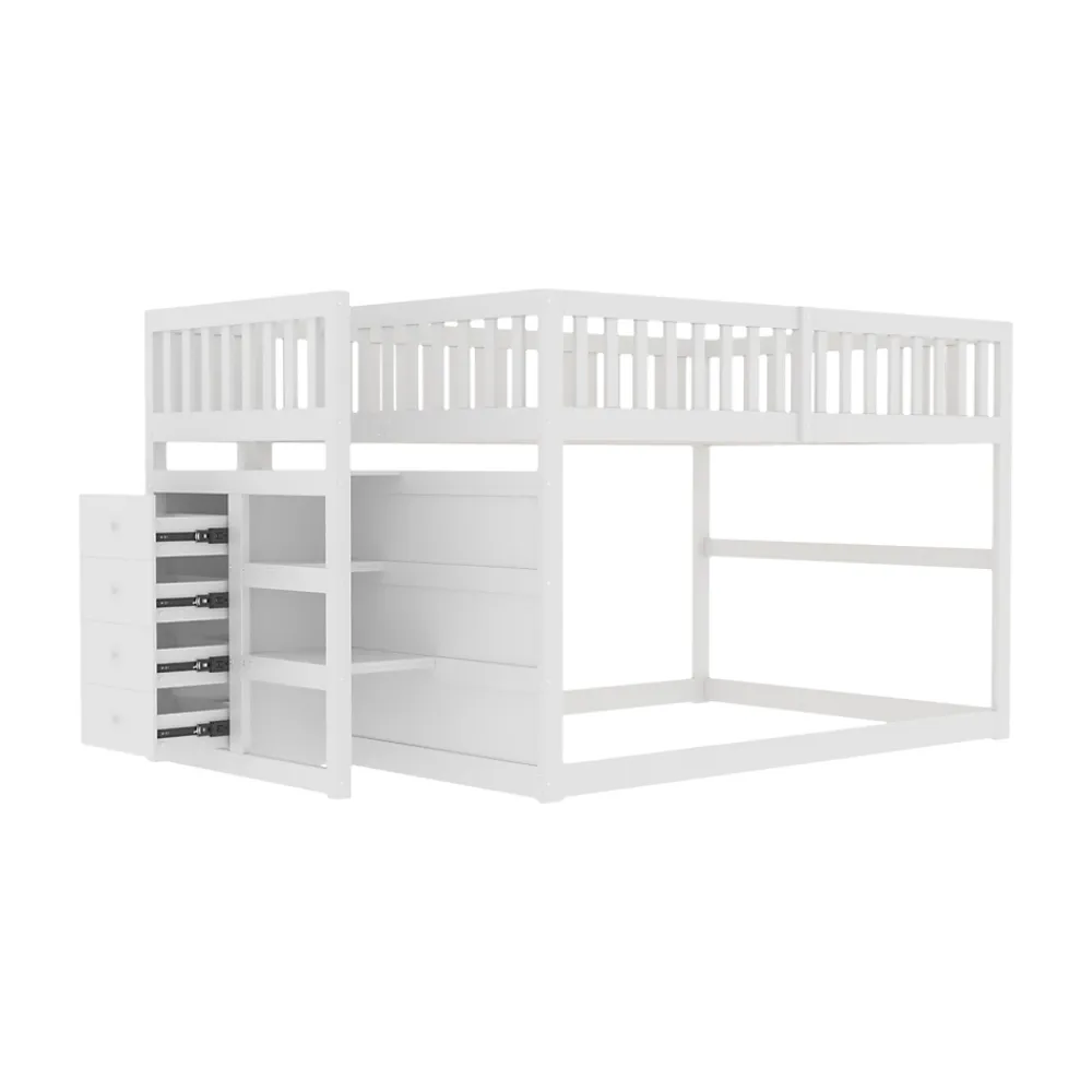 ProximaX Lit superposé bas Lit enfant 140 x 200 cm en bois avec compartiments de rangement ouverts et clôture, blanc*Enfant Lit Enfant