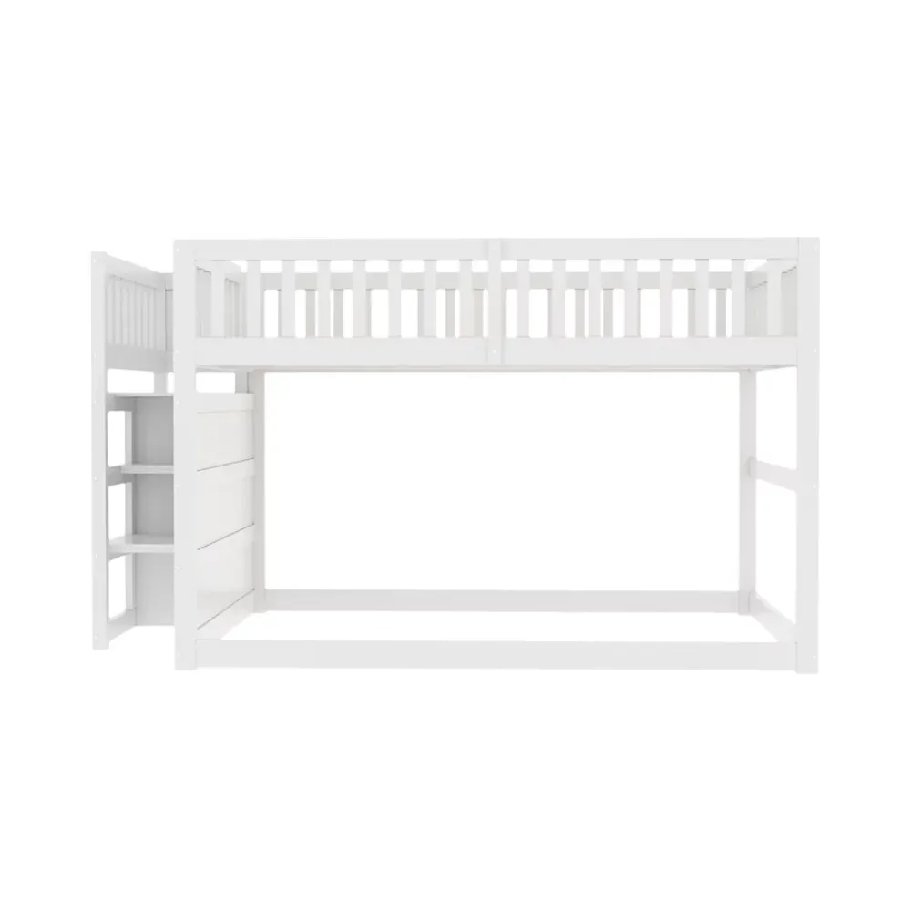 ProximaX Lit superposé bas Lit enfant 140 x 200 cm en bois avec compartiments de rangement ouverts et clôture, blanc*Enfant Lit Enfant