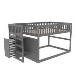 ProximaX Lit superposé bas Lit enfant 140 x 200 cm en bois avec compartiments de rangement ouverts et clôture, gris*Enfant Lit Enfant
