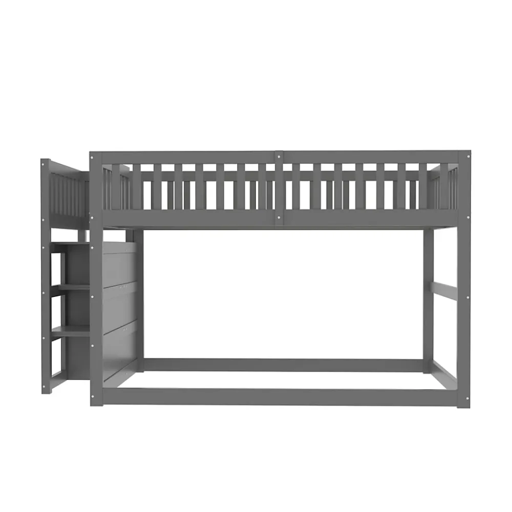 ProximaX Lit superposé bas Lit enfant 140 x 200 cm en bois avec compartiments de rangement ouverts et clôture, gris*Enfant Lit Enfant