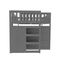 ProximaX Lit superposé bas Lit enfant 140 x 200 cm en bois avec compartiments de rangement ouverts et clôture, gris*Enfant Lit Enfant