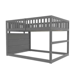 ProximaX Lit superposé bas Lit enfant 140 x 200 cm en bois avec compartiments de rangement ouverts et clôture, gris*Enfant Lit Enfant