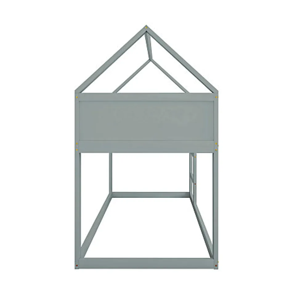 Lit superposé bas 90x200 cm en bois massif avec échelle pour enfant coloris gris>Aapaas Best