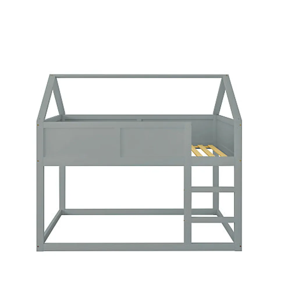 Lit superposé bas 90x200 cm en bois massif avec échelle pour enfant coloris gris>Aapaas Best