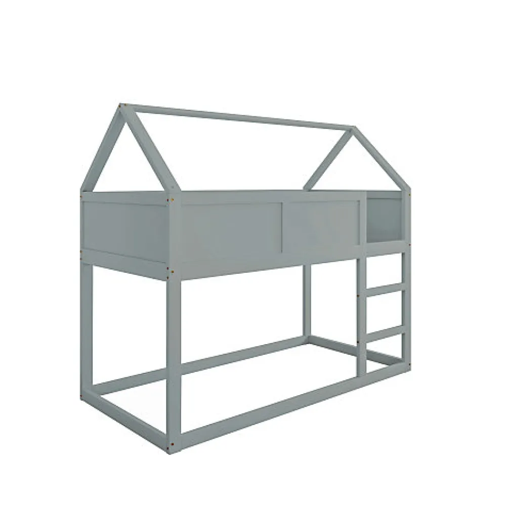 Lit superposé bas 90x200 cm en bois massif avec échelle pour enfant coloris gris>Aapaas Best