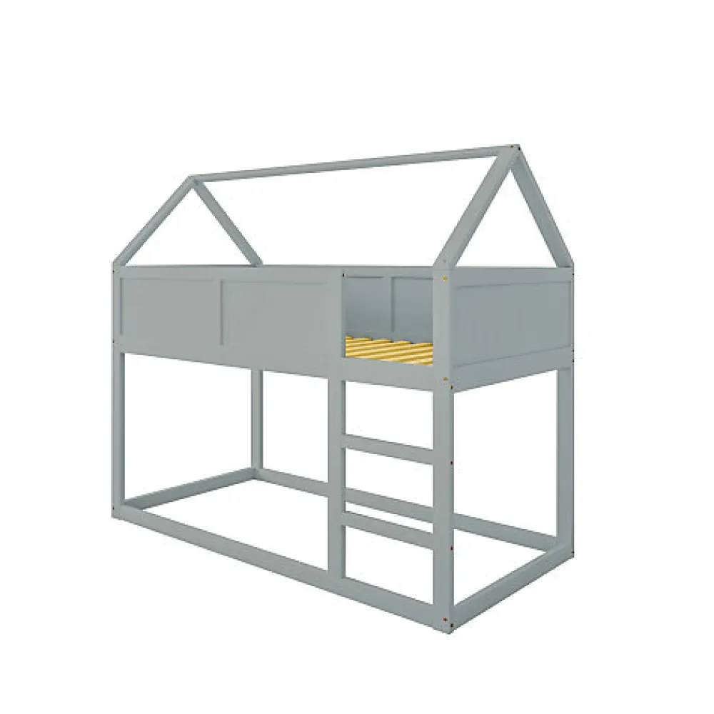 Lit superposé bas 90x200 cm en bois massif avec échelle pour enfant coloris gris>Aapaas Best