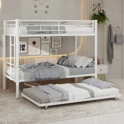 Okwish Lit Superposé Convertible 90x190 cm - Lit Enfant avec Échelle et Garde-Corps Silencieux , Fer - Sans Matelas - Blanc*Enfant Lit Enfant