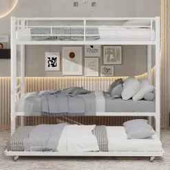 Okwish Lit Superposé Convertible 90x190 cm - Lit Enfant avec Échelle et Garde-Corps Silencieux , Fer - Sans Matelas - Blanc*Enfant Lit Enfant