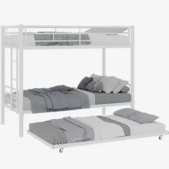 Okwish Lit Superposé Convertible 90x190 cm - Lit Enfant avec Échelle et Garde-Corps Silencieux , Fer - Sans Matelas - Blanc*Enfant Lit Enfant