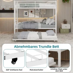 Okwish Lit Superposé Convertible 90x190 cm - Lit Enfant avec Échelle et Garde-Corps Silencieux , Fer - Sans Matelas - Blanc*Enfant Lit Enfant