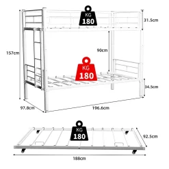 Okwish Lit Superposé Convertible 90x190 cm - Lit Enfant avec Échelle et Garde-Corps Silencieux , Fer - Sans Matelas - Blanc*Enfant Lit Enfant