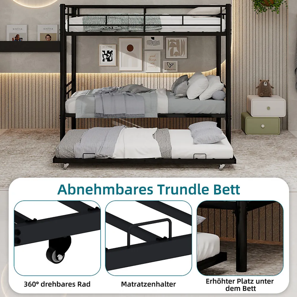 Lit Superposé Convertible 90x190 cm - Lit Enfant avec Échelle et Garde-Corps Silencieux , Fer - Sans Matelas - Noir>Okwish Best