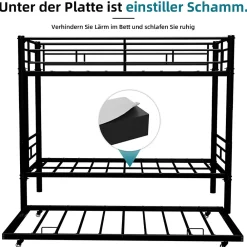 Lit Superposé Convertible 90x190 cm - Lit Enfant avec Échelle et Garde-Corps Silencieux , Fer - Sans Matelas - Noir><noscript><img width=