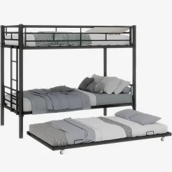 Lit Superposé Convertible 90x190 cm - Lit Enfant avec Échelle et Garde-Corps Silencieux , Fer - Sans Matelas - Noir><noscript><img width=
