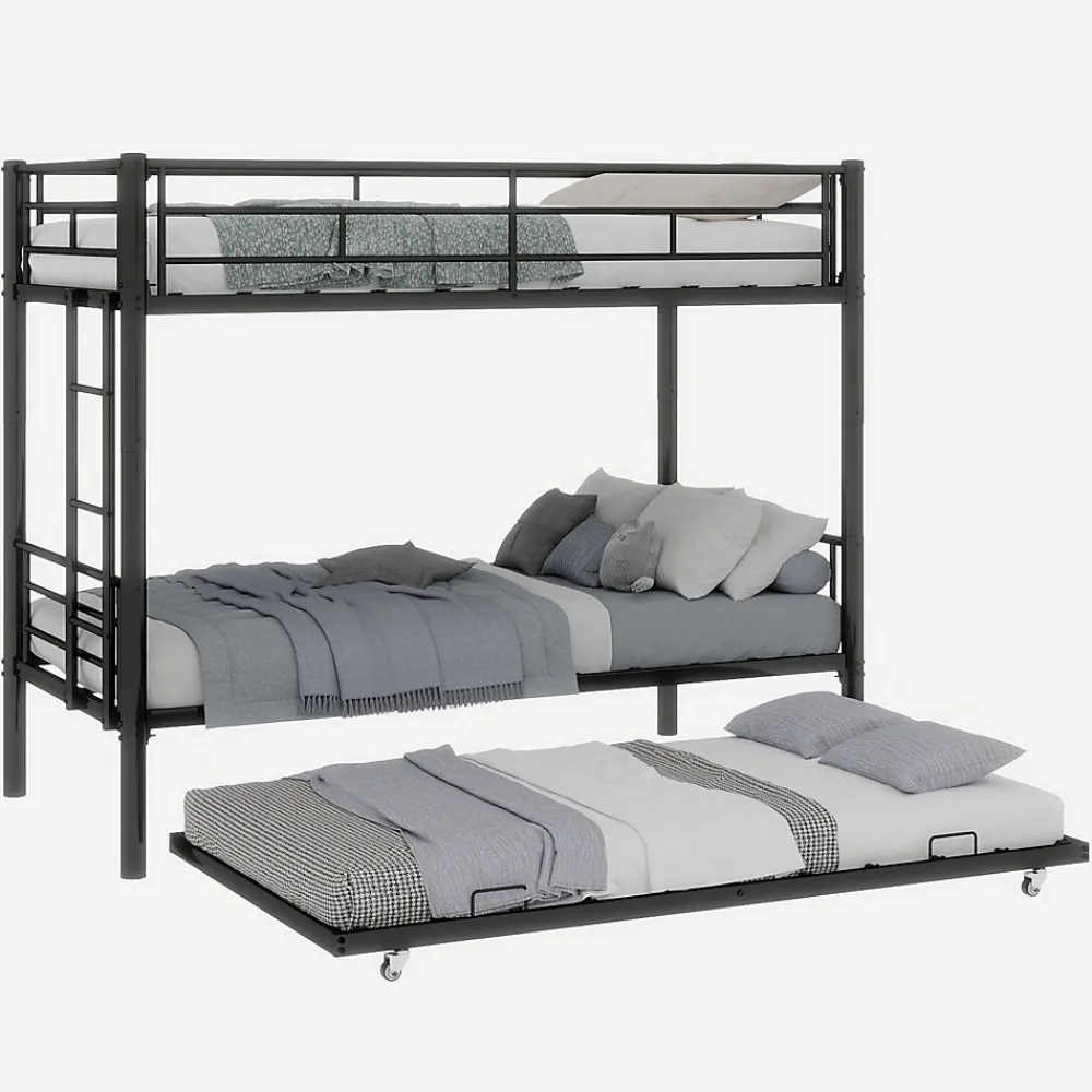 Lit Superposé Convertible 90x190 cm - Lit Enfant avec Échelle et Garde-Corps Silencieux , Fer - Sans Matelas - Noir>Okwish Best