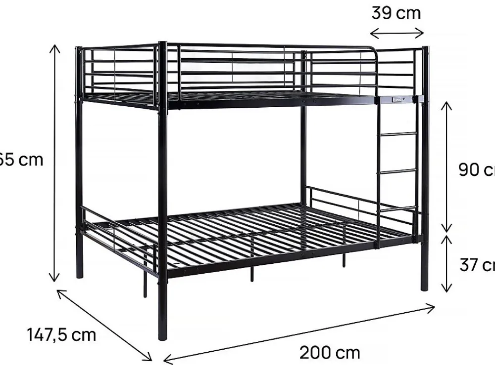 Lit superposé double "Adam" Sommier inclus 140 x 190 cm Noir>Habitat Et Jardin Online