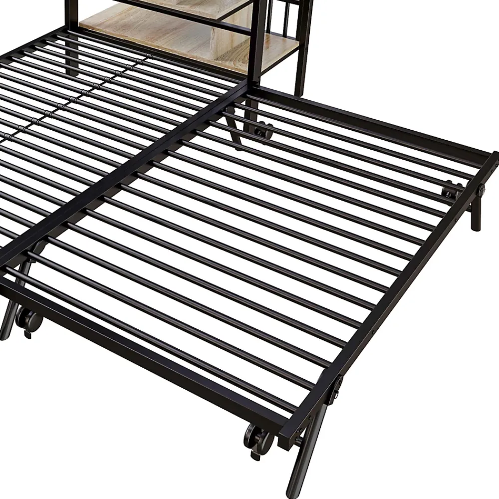 Seyakany Lit superposé en fer 90 x 200 cm et 180 x 200 cm, lit gigogne multifonctionnel, sac en tissu, escaliers de rangement, noir*Enfant Lit Enfant