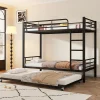 Lit superposé en métal, adapté enfants et ados, avec lit gigogne, 4 barrières, noir, 90x200cm, 90x190cm>Simple Life Discount