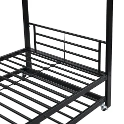 Lit superposé en métal, adapté enfants et ados, avec lit gigogne, 4 barrières, noir, 90x200cm, 90x190cm>Simple Life Discount