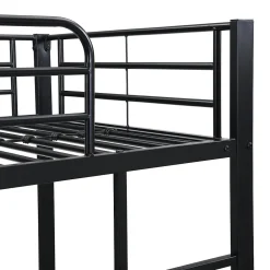 Lit superposé en métal, adapté enfants et ados, avec lit gigogne, 4 barrières, noir, 90x200cm, 90x190cm><noscript><img width=
