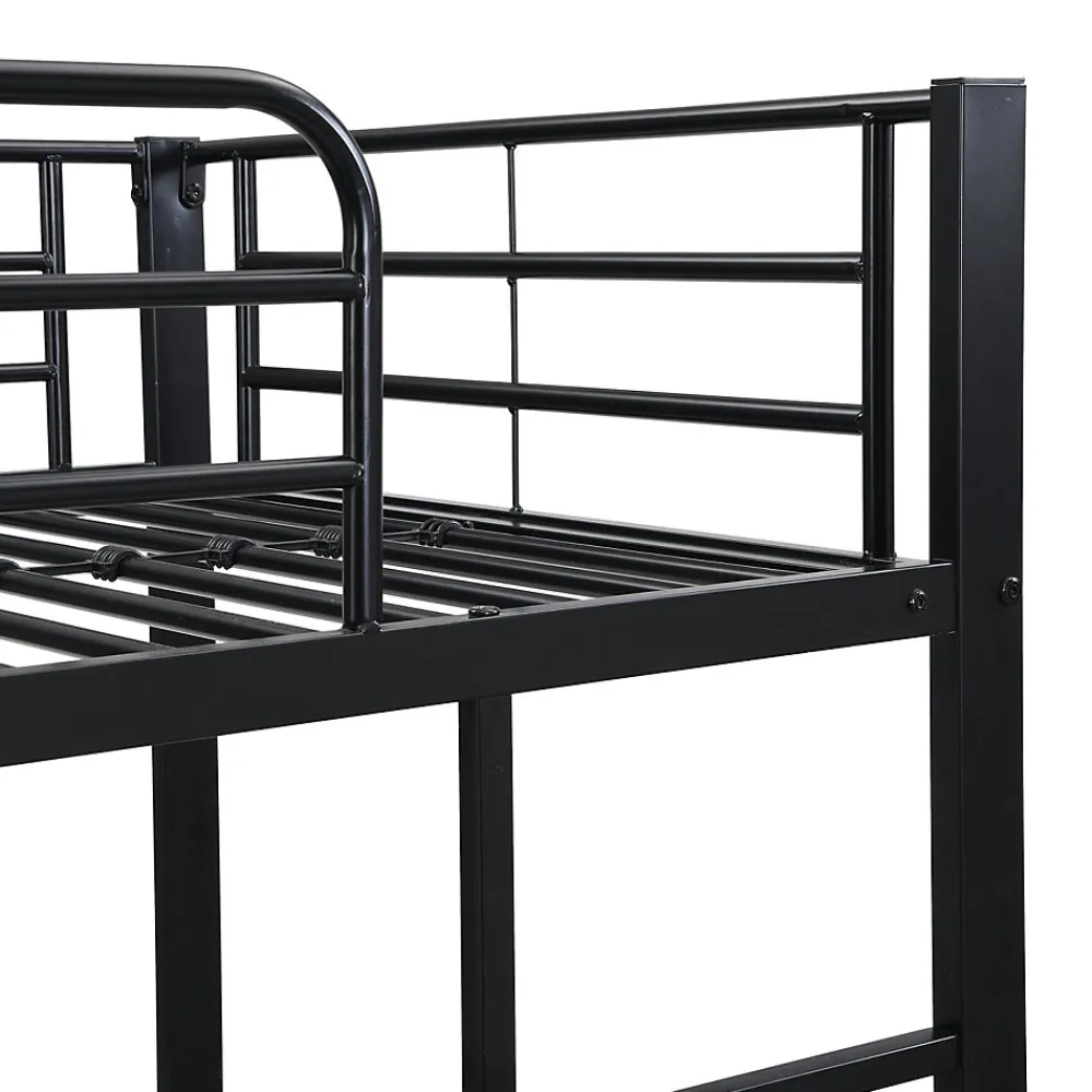 Lit superposé en métal, adapté enfants et ados, avec lit gigogne, 4 barrières, noir, 90x200cm, 90x190cm>Simple Life Discount
