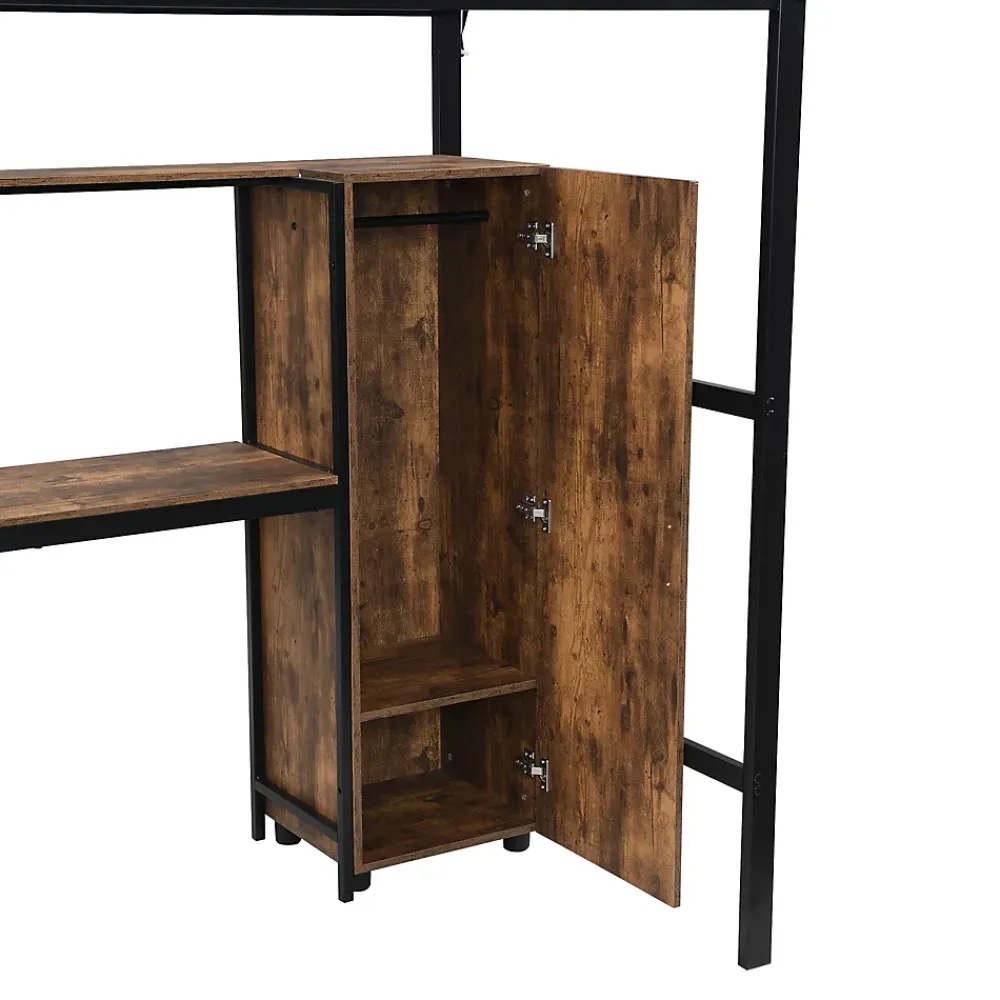 Simple Life Lit superposé en métal avec bureau et armoire, étagères, échelle 4 marches, noir, 90x200cm*Enfant Lit Enfant