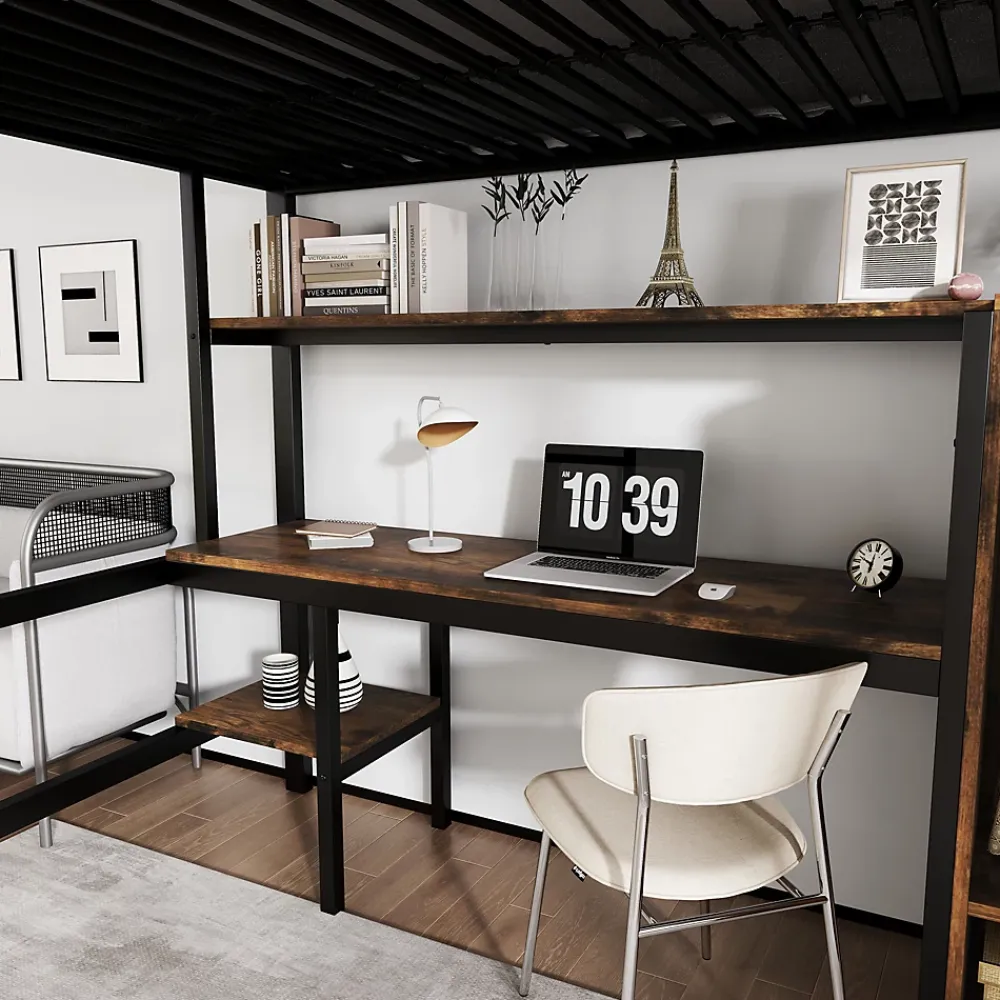 Simple Life Lit superposé en métal avec bureau et armoire, étagères, échelle 4 marches, noir, 90x200cm*Enfant Lit Enfant
