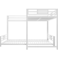 ModernLuxe Lit superposé en métal en forme de L - 90x200cm + 140x200 cm - Barrières de sécurité et échelle - Métal - Blanc (sans matelas)*Enfant Lit Enfant