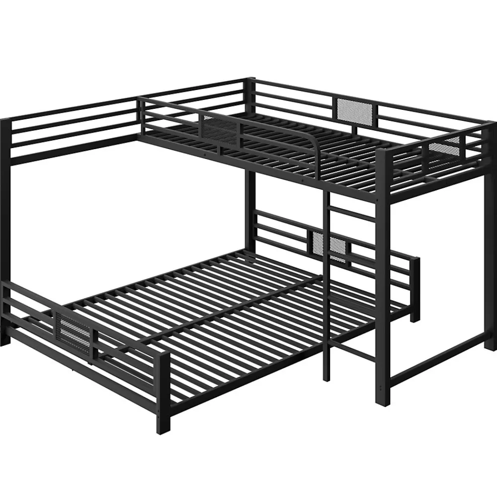 Lit superposé en métal en forme de L - 90x200cm + 140x200 cm - Barrières de sécurité et échelle - Métal - Noir (sans matelas)>ModernLuxe Hot