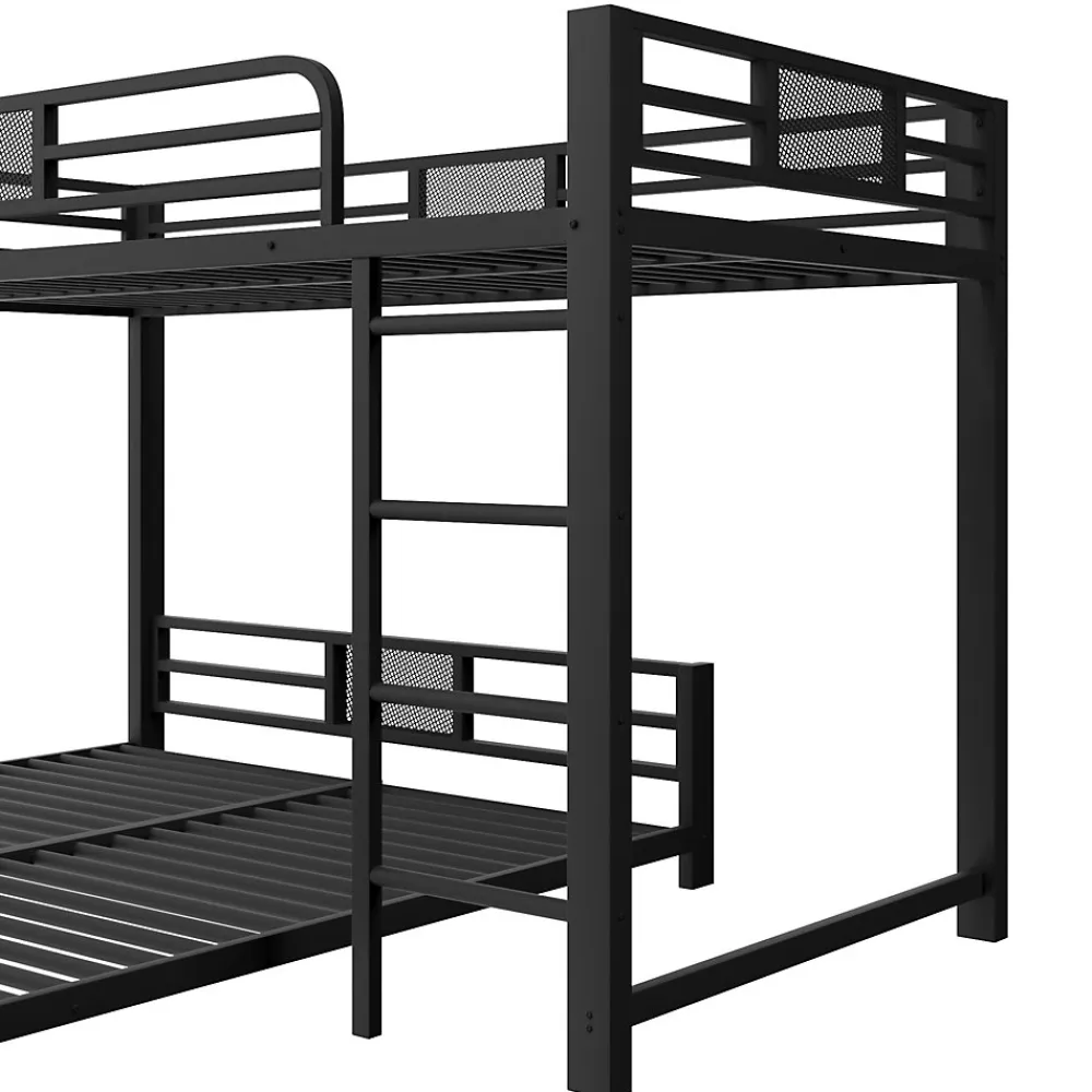 Lit superposé en métal en forme de L - 90x200cm + 140x200 cm - Barrières de sécurité et échelle - Métal - Noir (sans matelas)>ModernLuxe Hot