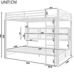 Lit superposé en métal 140x200 cm - Avec placards de rangement et LED - 6 compartiments de rangement - Blanc (sans matelas)><noscript><img width=