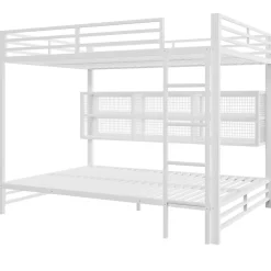 Lit superposé en métal 140x200 cm - Avec placards de rangement et LED - 6 compartiments de rangement - Blanc (sans matelas)><noscript><img width=