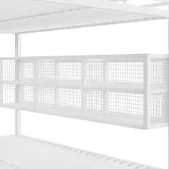 Lit superposé en métal 140x200 cm - Avec placards de rangement et LED - 6 compartiments de rangement - Blanc (sans matelas)><noscript><img width=