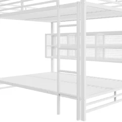 Lit superposé en métal 140x200 cm - Avec placards de rangement et LED - 6 compartiments de rangement - Blanc (sans matelas)><noscript><img width=