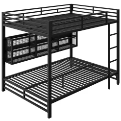 Lit superposé en métal 140x200 cm - Avec placards de rangement et LED - 6 compartiments de rangement - Moir (sans matelas)><noscript><img width=