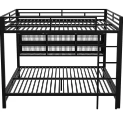 Lit superposé en métal 140x200 cm - Avec placards de rangement et LED - 6 compartiments de rangement - Moir (sans matelas)><noscript><img width=