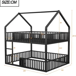 Redom Lit superposé enfant 140 par 200 métal lit double familial mezzanine avec échelle porte ouvrante lit inférieur noir*Enfant Lit Enfant
