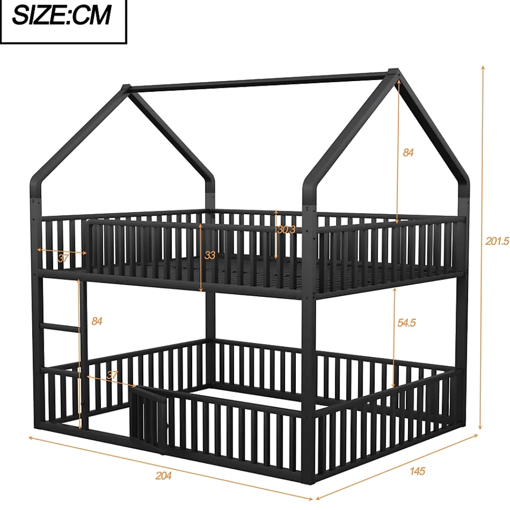 Redom Lit superposé enfant 140 par 200 métal lit double familial mezzanine avec échelle porte ouvrante lit inférieur noir*Enfant Lit Enfant