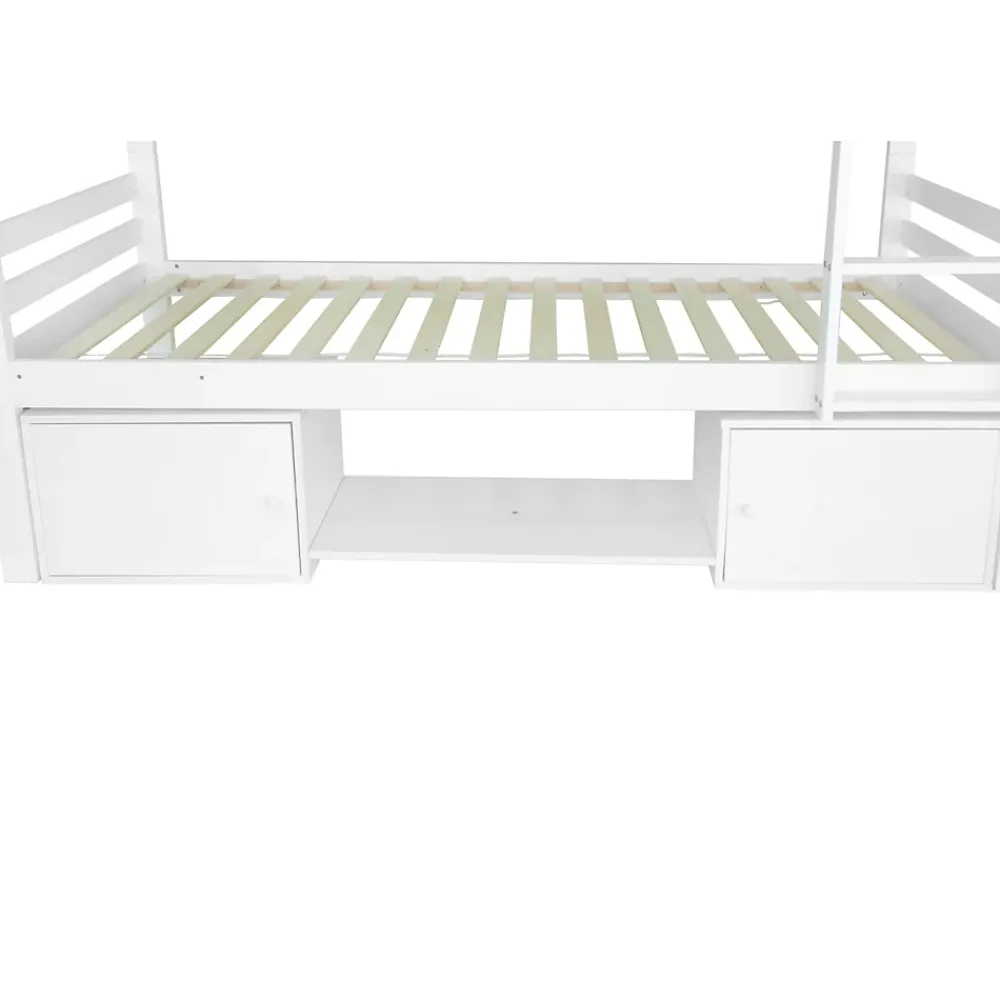 Simple Life Lit superposé enfant avec rangements chaussures et casiers, convertible 2 lits simples, blanc, 90x200 cm*Enfant Lit Enfant