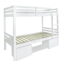 Simple Life Lit superposé enfant avec rangements chaussures et casiers, convertible 2 lits simples, blanc, 90x200 cm*Enfant Lit Enfant