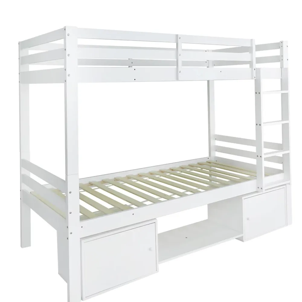 Simple Life Lit superposé enfant avec rangements chaussures et casiers, convertible 2 lits simples, blanc, 90x200 cm*Enfant Lit Enfant
