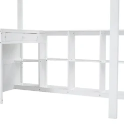 Lit superposé enfant, échelle à 3 marches, 2 tiroirs, bureau, garde-corps, lattes solides, MDF pin, blanc, 90x200cm>Simple Life Discount
