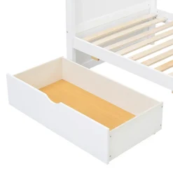 Lit superposé enfant, échelle à 3 marches, 2 tiroirs, bureau, garde-corps, lattes solides, MDF pin, blanc, 90x200cm><noscript><img width=