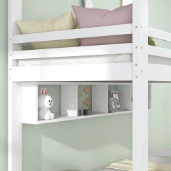 Okwish Lit Superposé enfant 90x200 cm - Lit avec 2 Tiroirs et 4 Niches de Rangement - Structure en Bois Pin et MDF - Blanc, Sans Matelas*Enfant Lit Enfant