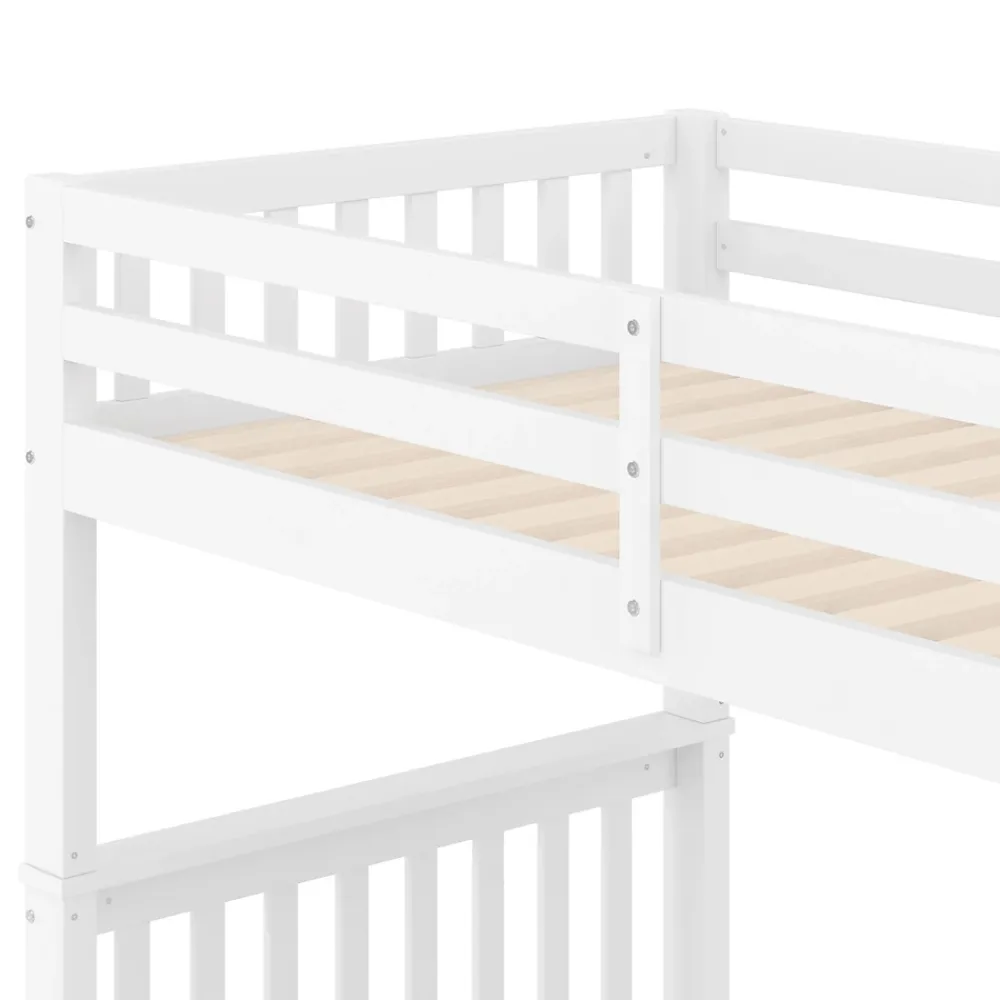 ProximaX Lit superposé enfant 90x200 cm blanc avec étagère escalier, 2 tiroirs, barrières hautes, certifié EN747-1, sûr et pratique*Enfant Lit Enfant