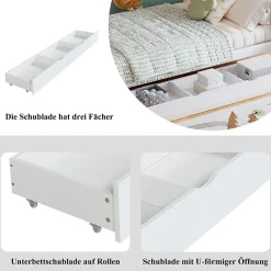 Lit Superposé enfant 90x200 cm avec Toboggan et Escalier, Cabane Blanc avec Casiers de Rangement, Pin et MDF, Sans Matelas - Blanc><noscript><img width=