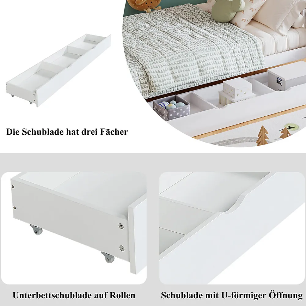 Lit Superposé enfant 90x200 cm avec Toboggan et Escalier, Cabane Blanc avec Casiers de Rangement, Pin et MDF, Sans Matelas - Blanc>Okwish Discount
